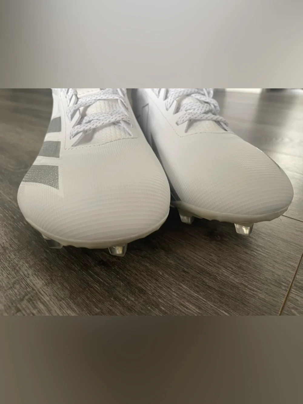 adidas White Soccer Cleats with Silver Stripes